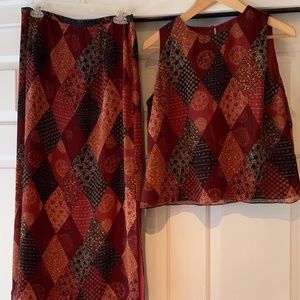 skirt full length with sleeveless top:  Rena Rowan